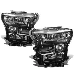 15-17 Ford F150 OE-Style Replacement Crystal Headlights - Black / Clear -Professional Auto Parts Store 15 17 ford f150 oe style replacement crystal headlights black clear 125