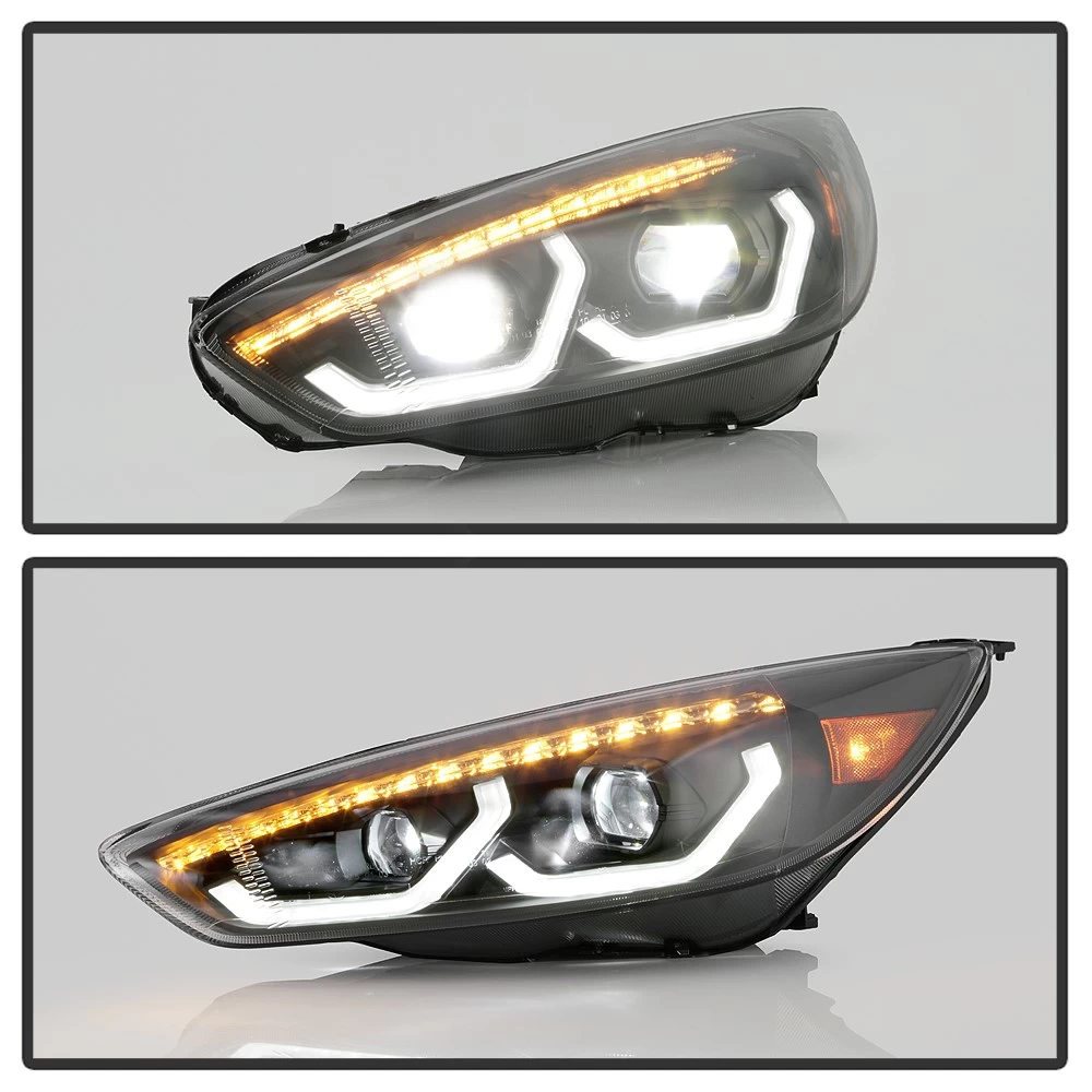 15-18 Ford Focus (Halogen Model) Full LED Headlights W/ LED Light Bar - Black Housing 7 15-18 Ford Focus (Halogen Model) Full LED Headlights W/ LED Light Bar - Black Housing - Image 5