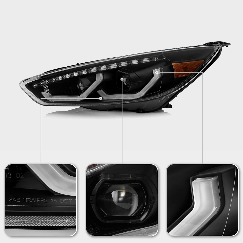 15-18 Ford Focus (Halogen Model) Full LED Headlights W/ LED Light Bar - Black Housing 6 15-18 Ford Focus (Halogen Model) Full LED Headlights W/ LED Light Bar - Black Housing - Image 4