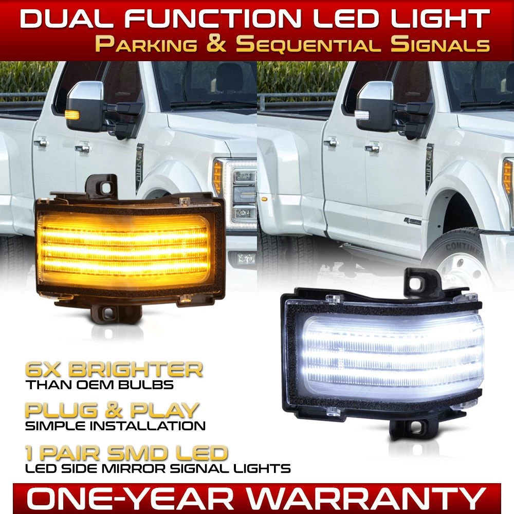 15-20 Ford F150 / 17-22 Super Duty LED Side Mirror Light - Switchback + Sequential Signal - White & Amber 4 15-20 Ford F150 / 17-22 Super Duty LED Side Mirror Light - Switchback + Sequential Signal - White & Amber - Image 2