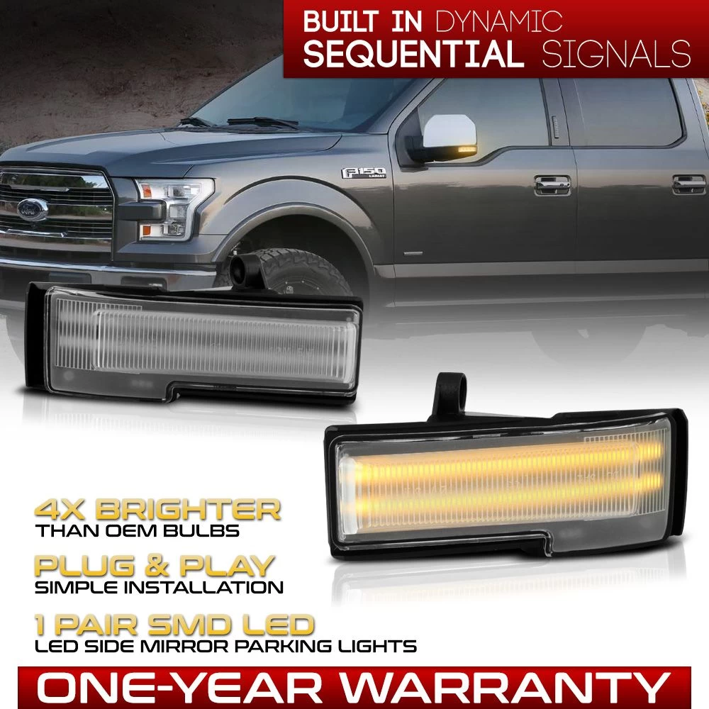 15-20 Ford F150 Sequential Amber LED Side Mirror Light - Clear Lens 4 15-20 Ford F150 Sequential Amber LED Side Mirror Light - Clear Lens - Image 2