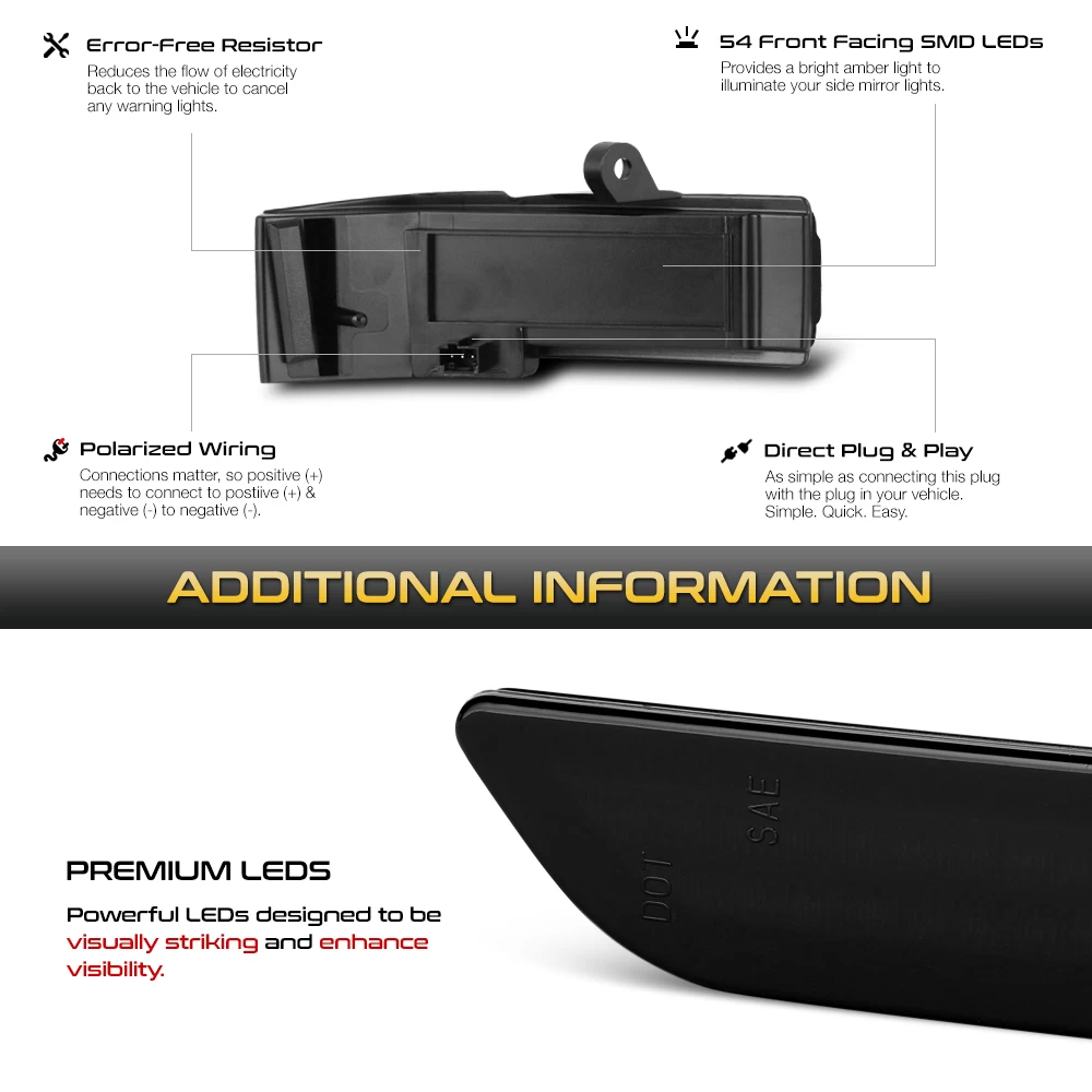 15-20 Ford F150 Sequential Amber LED Side Mirror Light - Smoked Lens 8 15-20 Ford F150 Sequential Amber LED Side Mirror Light - Smoked Lens - Image 6