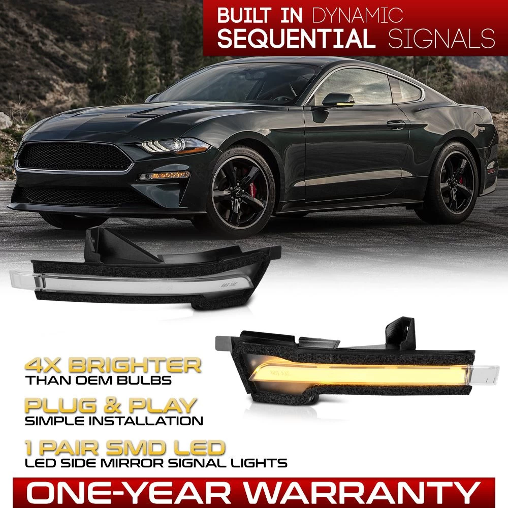 15-22 Ford Mustang Sequential Amber LED Side Mirror Lights - Clear 4 15-22 Ford Mustang Sequential Amber LED Side Mirror Lights - Clear - Image 2