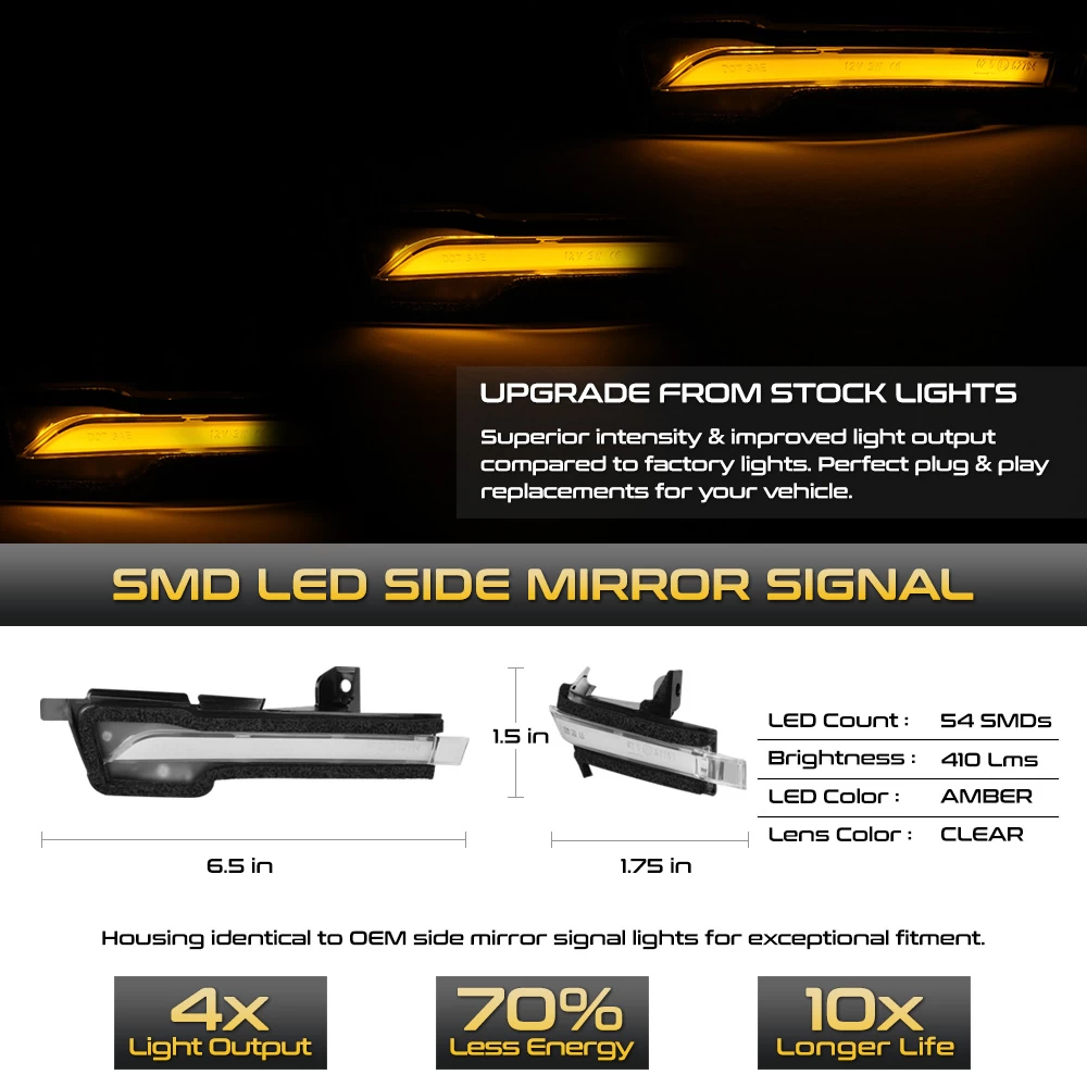 15-22 Ford Mustang Sequential Amber LED Side Mirror Lights - Clear 5 15-22 Ford Mustang Sequential Amber LED Side Mirror Lights - Clear - Image 3