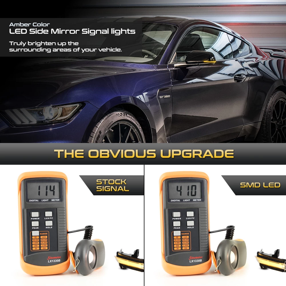 15-22 Ford Mustang Sequential Amber LED Side Mirror Lights - Clear 6 15-22 Ford Mustang Sequential Amber LED Side Mirror Lights - Clear - Image 4