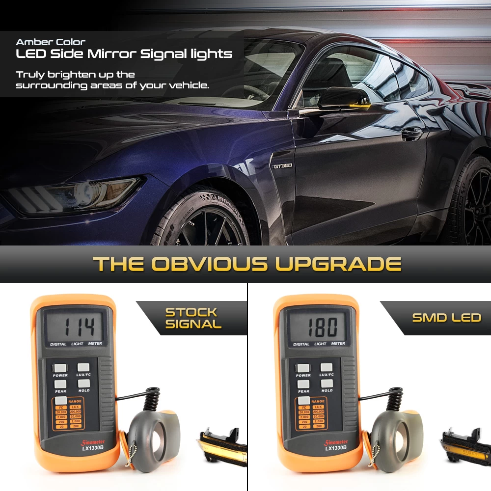 15-22 Ford Mustang Sequential Amber LED Side Mirror Lights - Smoked 6 15-22 Ford Mustang Sequential Amber LED Side Mirror Lights - Smoked - Image 4