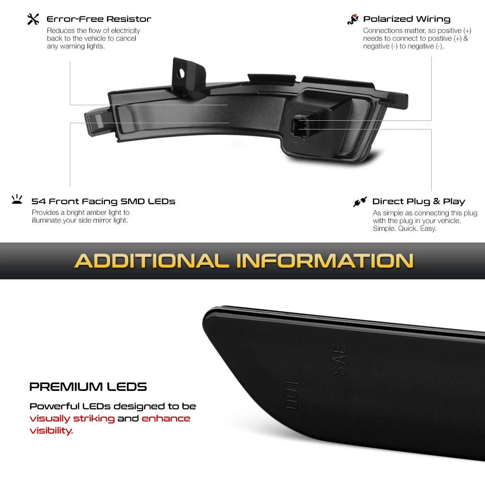 15-22 Ford Mustang Sequential Amber LED Side Mirror Lights - Smoked 8 15-22 Ford Mustang Sequential Amber LED Side Mirror Lights - Smoked - Image 6