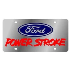 Eurosport Daytona® 1502-4R - Ford Motor Company Polished License Plate With Blue / Red Power Stroke Logo And Blue Ford Emblem