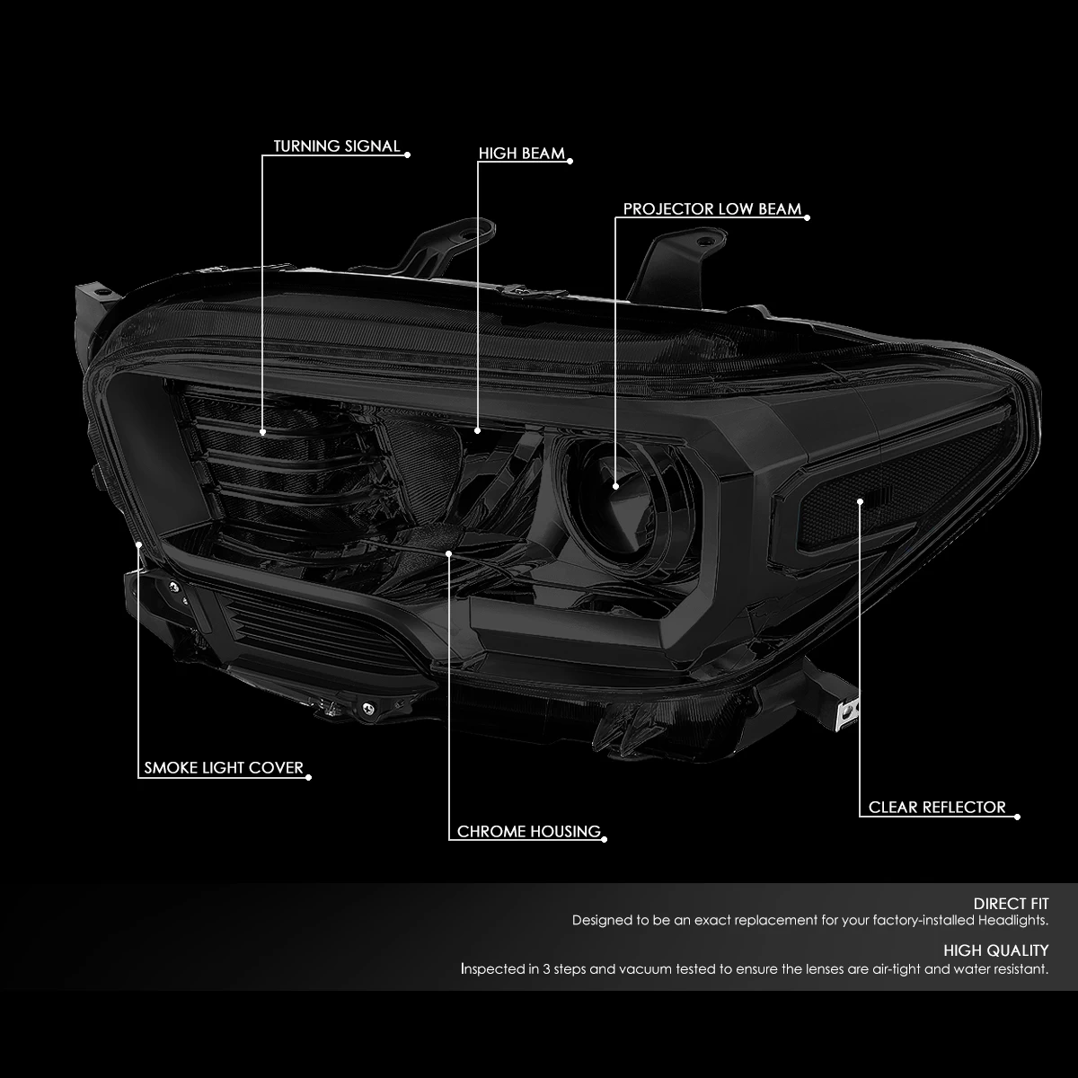 16-22 Toyota Tacoma OE-Style Projector Headlights - Smoked / Clear 6 16-22 Toyota Tacoma OE-Style Projector Headlights - Smoked / Clear - Image 4