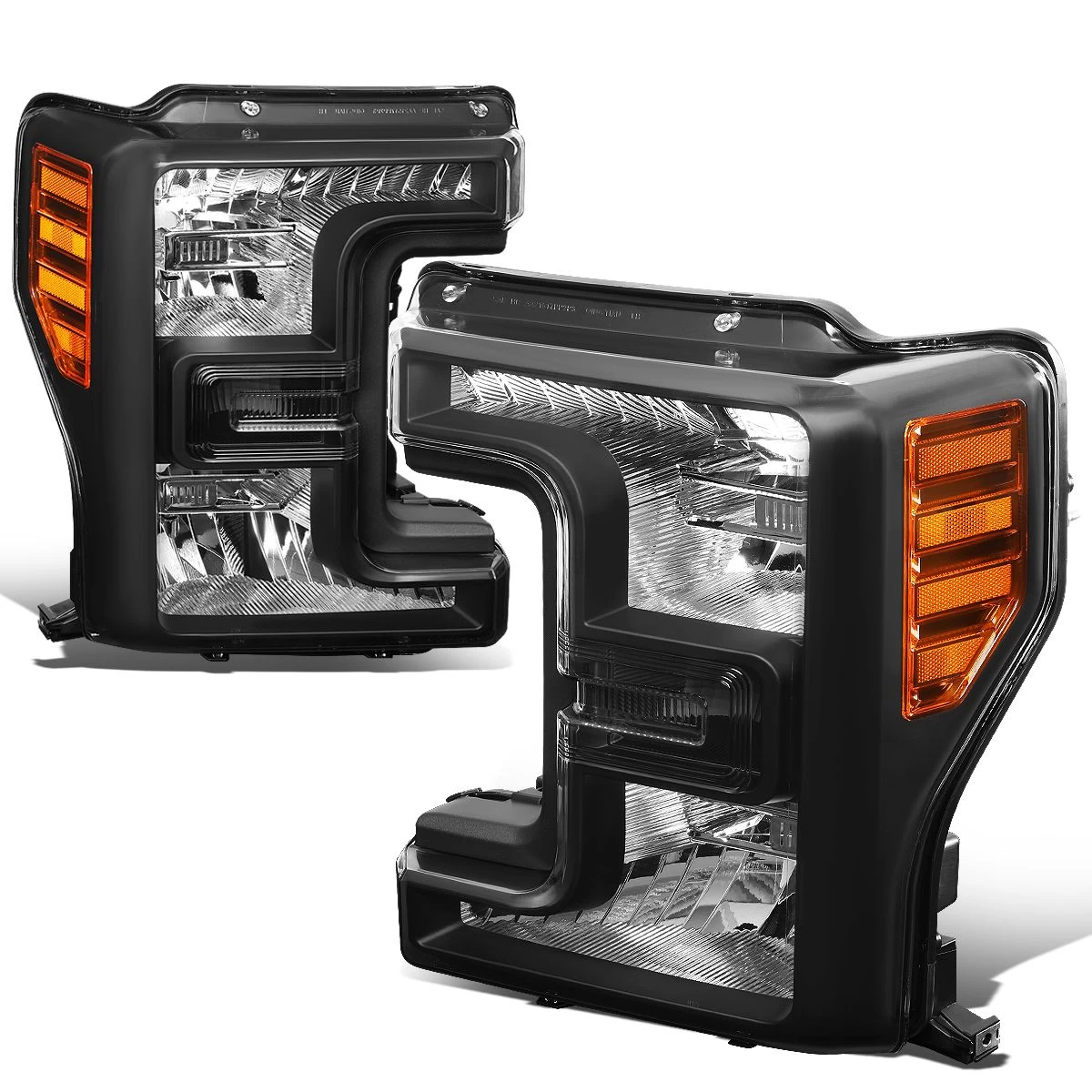 17-19 Ford SuperDuty F250 F350 Replacement Headlights - Black / Amber 3 17-19 Ford SuperDuty F250 F350 Replacement Headlights - Black / Amber