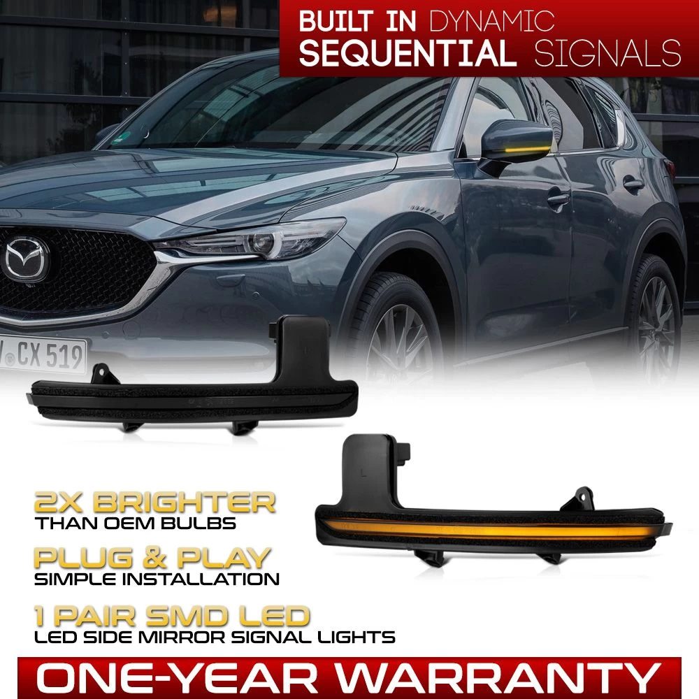 17-22 Mazda CX-5 Sequential LED Side Mirror Lights - Smoked 4 17-22 Mazda CX-5 Sequential LED Side Mirror Lights - Smoked - Image 2