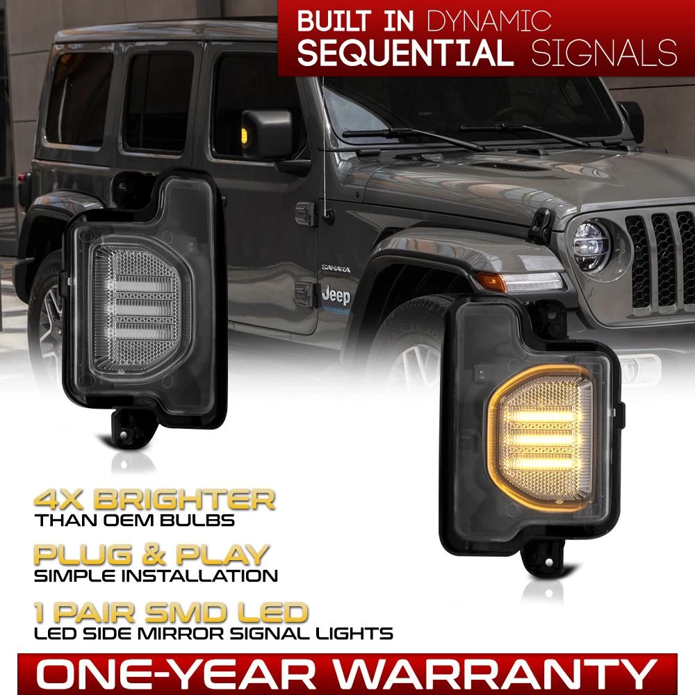 18-22 Jeep Wrangler / Gladiator Sequential LED Side Mirror Lights - Clear 4 18-22 Jeep Wrangler / Gladiator Sequential LED Side Mirror Lights - Clear - Image 2