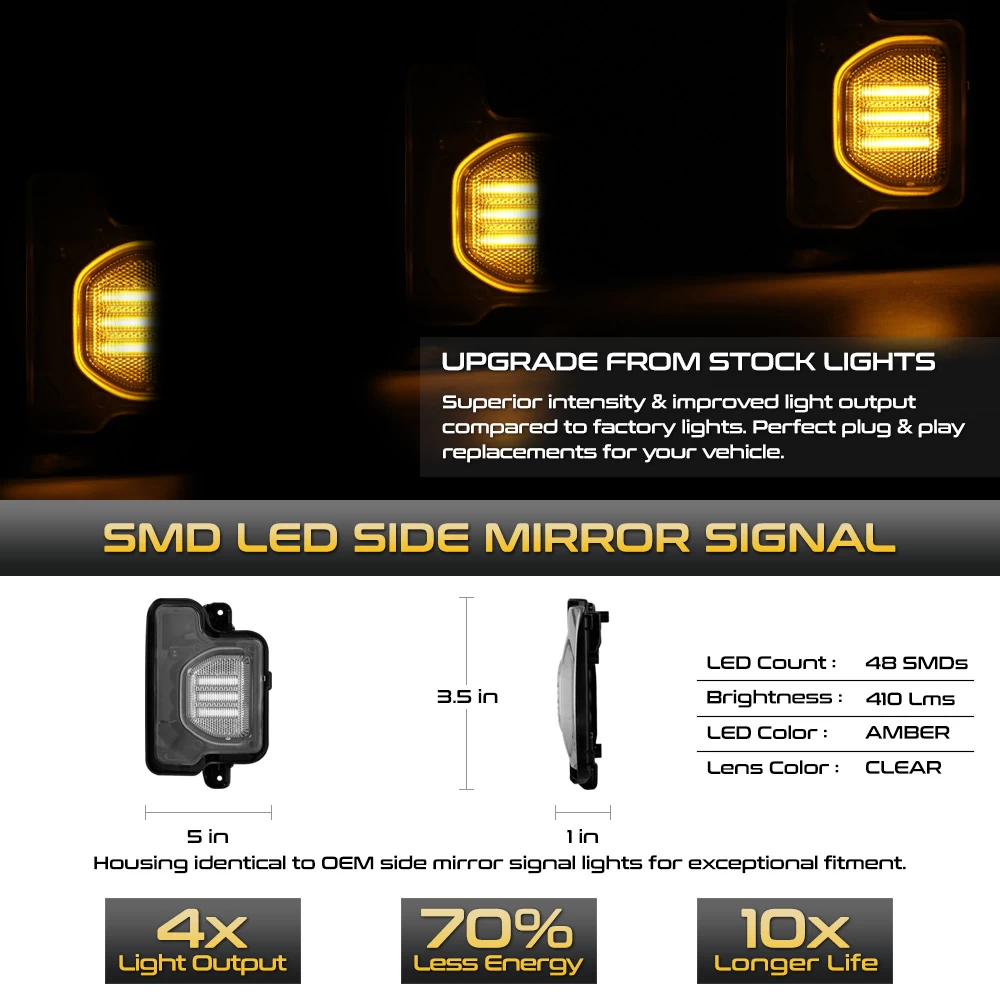 18-22 Jeep Wrangler / Gladiator Sequential LED Side Mirror Lights - Clear 5 18-22 Jeep Wrangler / Gladiator Sequential LED Side Mirror Lights - Clear - Image 3