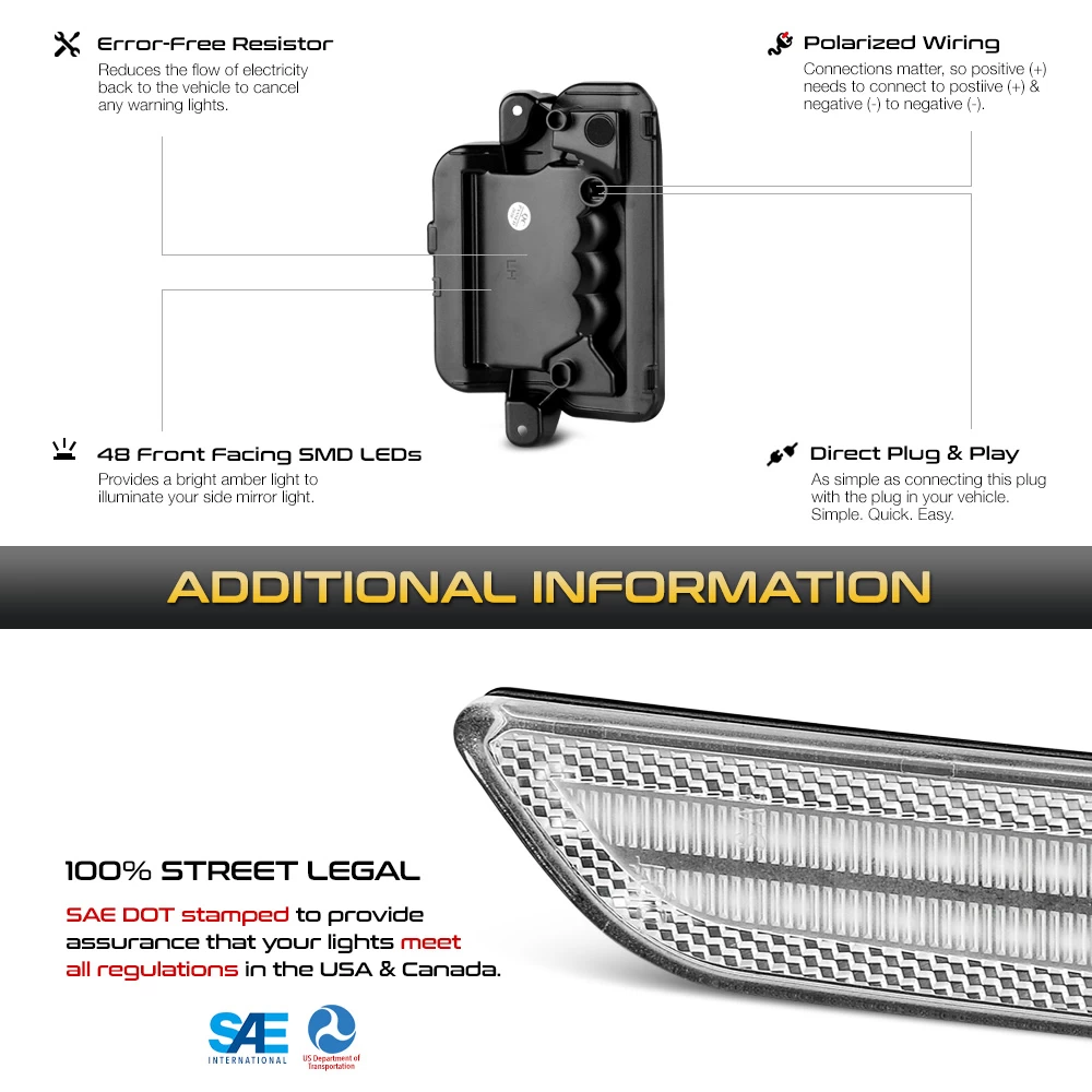 18-22 Jeep Wrangler / Gladiator Sequential LED Side Mirror Lights - Clear 8 18-22 Jeep Wrangler / Gladiator Sequential LED Side Mirror Lights - Clear - Image 6