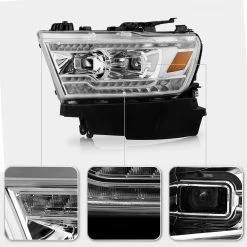 2019-2022 Dodge Ram 1500 LED DRL Strip / Sequential Turn Projector Headlights - Chrome -Professional Auto Parts Store 19 21 dodge ram 1500 led drl strip sequential turn projector headlights chrome 85