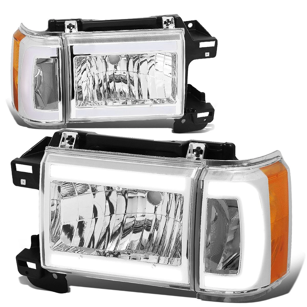1987-1991 Ford F150 Bronco Led Drl Tube Headlights + Corner - Chrome / Amber 3 1987-1991 Ford F150 Bronco Led Drl Tube Headlights + Corner - Chrome / Amber