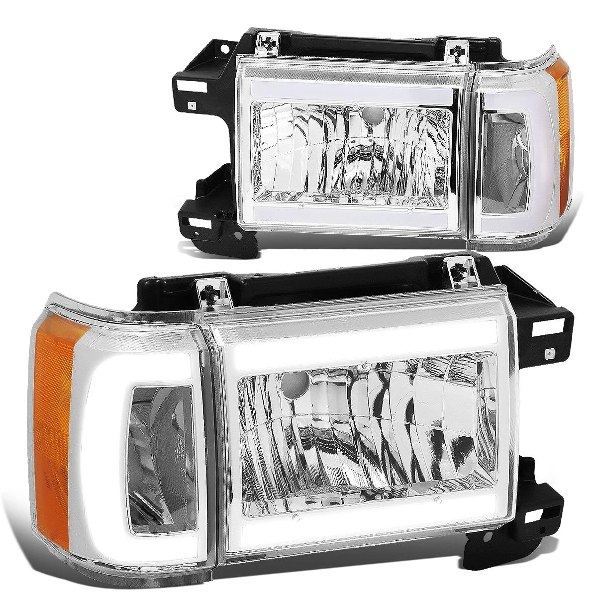 1987-1991 Ford F150 Bronco Led Drl Tube Headlights + Corner - Chrome / Amber 4 1987-1991 Ford F150 Bronco Led Drl Tube Headlights + Corner - Chrome / Amber - Image 2