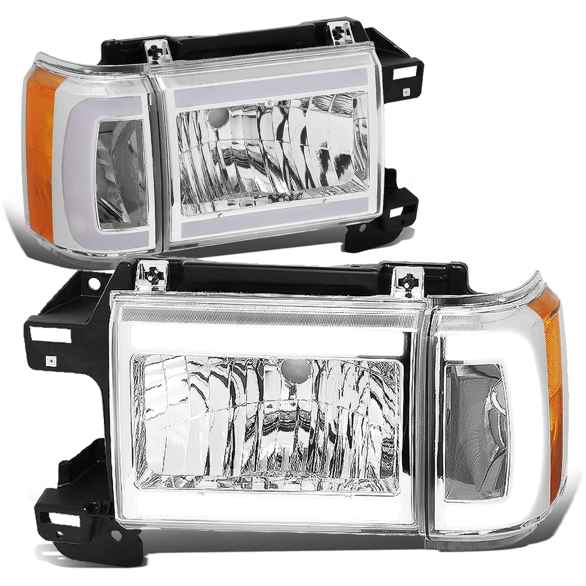 1987-1991 Ford F150 Bronco Led Drl Tube Headlights + Corner - Chrome / Amber 5 1987-1991 Ford F150 Bronco Led Drl Tube Headlights + Corner - Chrome / Amber - Image 3