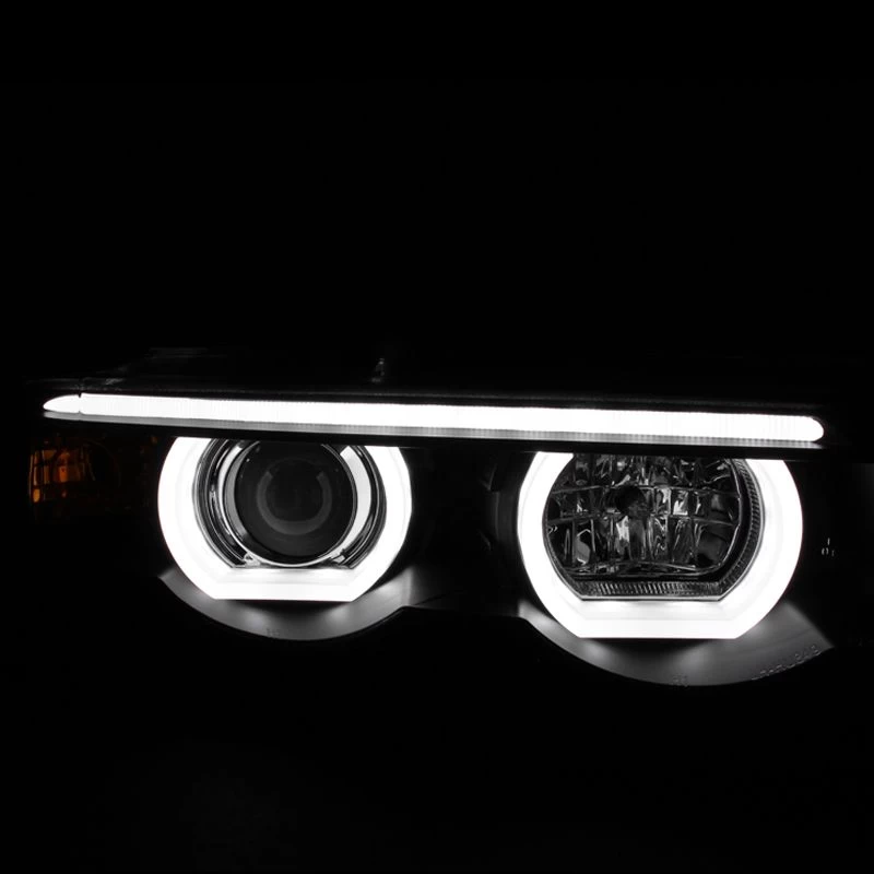 1995-2001 BMW E38 7-Series LED Halo DRL Projector Headlights - Black 4 1995-2001 BMW E38 7-Series LED Halo DRL Projector Headlights - Black - Image 2