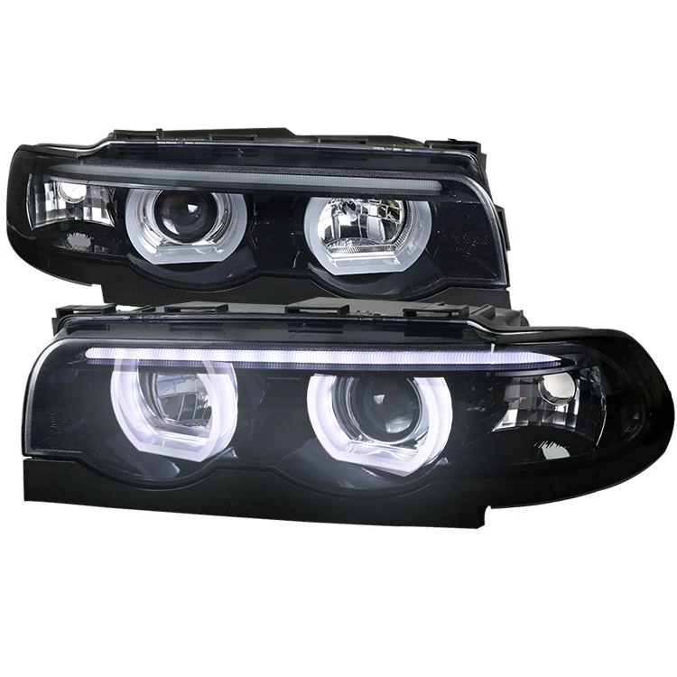 1995-2001 BMW E38 7-Series LED Halo DRL Projector Headlights - Gloss Black 3 1995-2001 BMW E38 7-Series LED Halo DRL Projector Headlights - Gloss Black