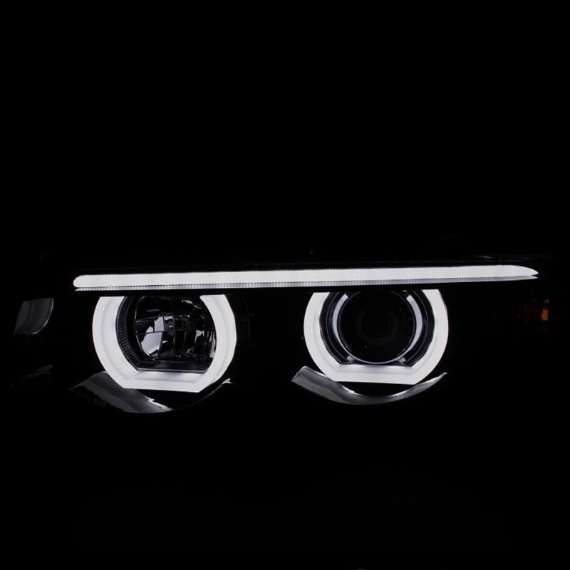 1995-2001 BMW E38 7-Series LED Halo DRL Projector Headlights - Gloss Black 4 1995-2001 BMW E38 7-Series LED Halo DRL Projector Headlights - Gloss Black - Image 2
