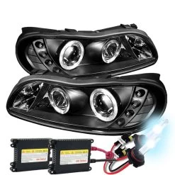 HID Combo 1997-2003 Chevy Malibu Angel Eye Halo & LED Projector Headlights - Black