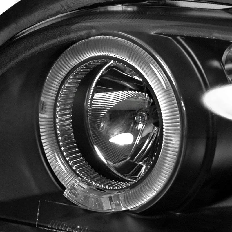 1997-2003 Chevy Malibu Angel Eye Halo & LED Projector Headlights - Black 4 1997-2003 Chevy Malibu Angel Eye Halo & LED Projector Headlights - Black - Image 2