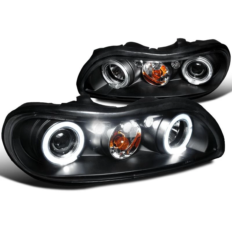 1997-2003 Chevy Malibu Angel Eye Halo & LED Projector Headlights - Black 3 1997-2003 Chevy Malibu Angel Eye Halo & LED Projector Headlights - Black