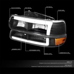 DNA 1999-2002 Chevy Silverado / 00-06 Tahoe DRL LED Headlight+Bumper - Black Housing W/ Amber Side Markers -Professional Auto Parts Store 1999 2002 chevy silverado 00 06 tahoe drl led headlight bumper black housing w amber side markers 50
