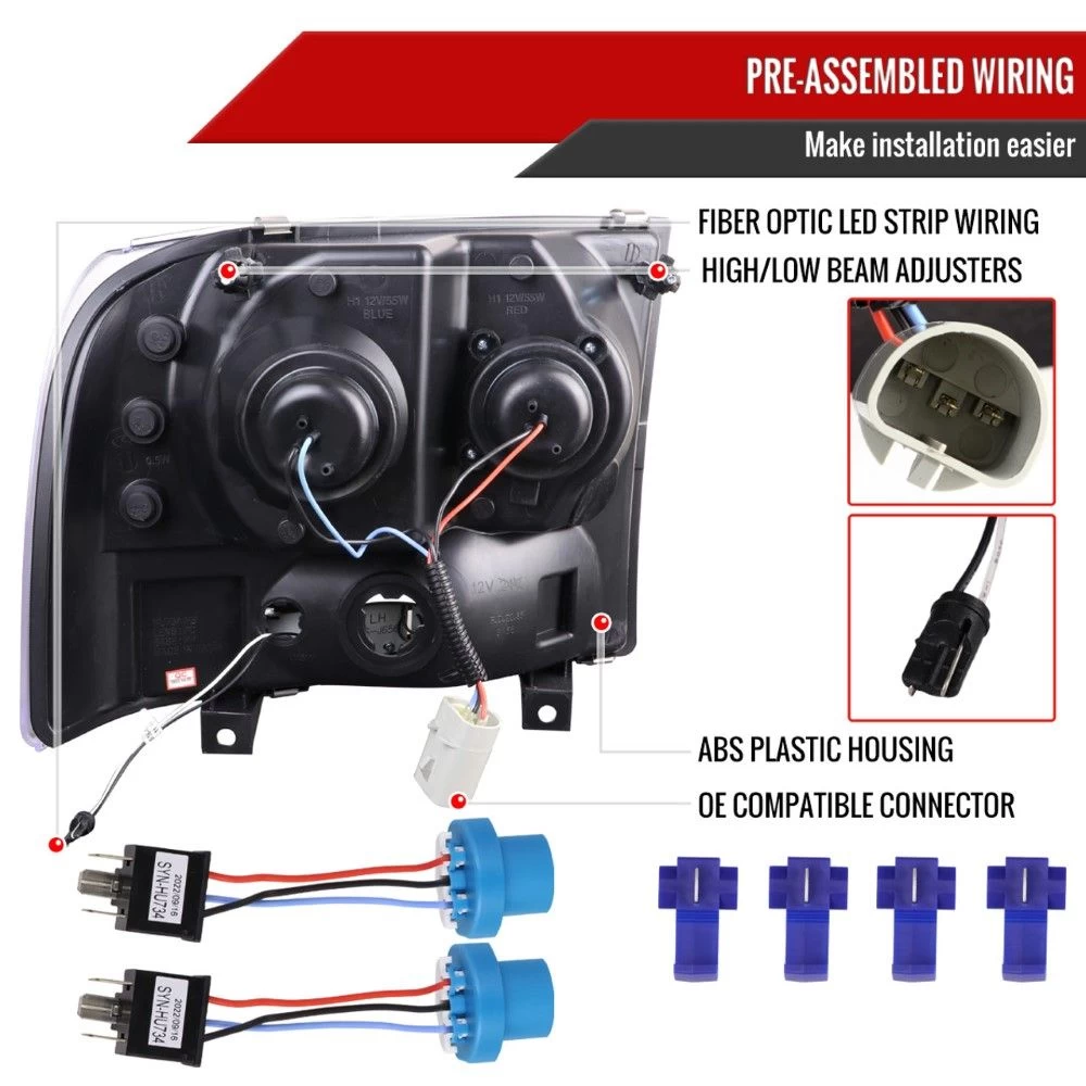 1999-2004 Ford F250 F350 F450 SuperDuty LED Tube Projector Headlight - Black Housing 4 1999-2004 Ford F250 F350 F450 SuperDuty LED Tube Projector Headlight - Black Housing - Image 2