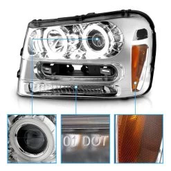 2002-2009 Chevrolet Trailblazer LED Dual Halo Projector Headlights - Chrome -Professional Auto Parts Store 2002 2009 chevrolet trailblazer led dual halo projector headlights chrome 62