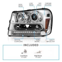 2002-2009 Chevrolet Trailblazer LED Dual Halo Projector Headlights - Chrome -Professional Auto Parts Store 2002 2009 chevrolet trailblazer led dual halo projector headlights chrome 65