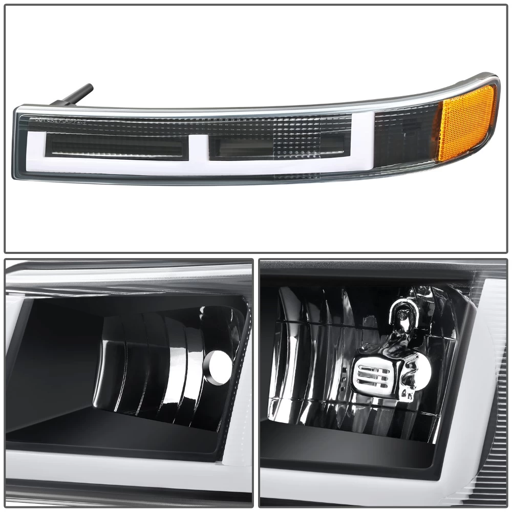 2003-2023 Chevy Express / GMC Savana Switchback E-Shape LED DRL Headlights - Black Housing Clear Lens Amber Side Markers 6 2003-2023 Chevy Express / GMC Savana Switchback E-Shape LED DRL Headlights - Black Housing Clear Lens Amber Side Markers - Image 4