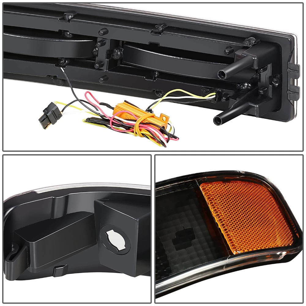 2003-2023 Chevy Express / GMC Savana Switchback E-Shape LED DRL Headlights - Black Housing Clear Lens Amber Side Markers 9 2003-2023 Chevy Express / GMC Savana Switchback E-Shape LED DRL Headlights - Black Housing Clear Lens Amber Side Markers - Image 7