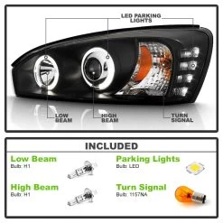 2004-2007 Chevy Malibu Angel Eye Halo & LED Projector Headlights - Black -Professional Auto Parts Store 2004 2007 chevy malibu angel eye halo led projector headlights black 473