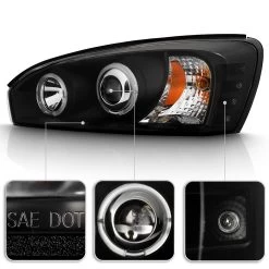 2004-2007 Chevy Malibu Angel Eye Halo & LED Projector Headlights - Black -Professional Auto Parts Store 2004 2007 chevy malibu angel eye halo led projector headlights black 479