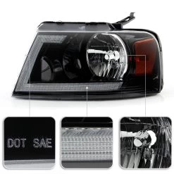 2004-2008 Ford F150 LED Tube Switchback Signal Headlights - Black -Professional Auto Parts Store 2004 2008 ford f150 led tube switchback signal headlights black 87