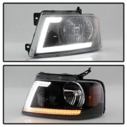 2004-2008 Ford F150 LED Tube Switchback Signal Headlights - Black -Professional Auto Parts Store 2004 2008 ford f150 led tube switchback signal headlights black 90