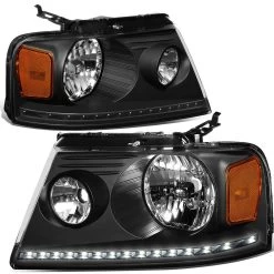 2004-2008 Ford F150 / Lincoln Mark LT LED DRL Headlights - Black Amber