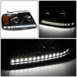 2004-2008 Ford F150 / Lincoln Mark LT LED DRL Headlights - Black Amber -Professional Auto Parts Store 2004 2008 ford f150 lincoln mark lt led drl headlights black amber 56