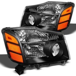 DNA 04-15 Nissan Titan / 04-07 Armada OE-Style Replacement Headlights - Black / Amber