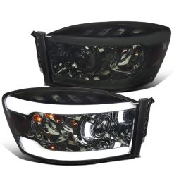 2006-2008 Dodge Ram Projector Headlights W/ Dual Bar LED - Smoked Lens