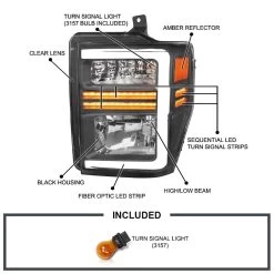 2008-2010 Ford F250/F350 SuperDuty Reflector Headlights W/ LED Tube & Sequential Turn Signals - Black Housing 12 2008-2010 Ford F250/F350 SuperDuty Reflector Headlights W/ LED Tube & Sequential Turn Signals - Black Housing -Professional Auto Parts Store 2008 2010 ford f250 f350 superduty reflector headlights w led tube sequential turn signals black housing 10