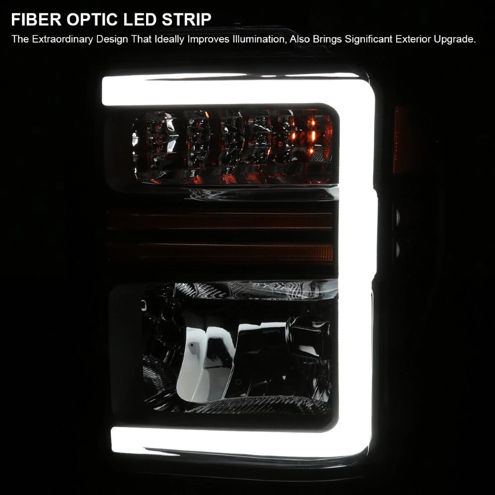 2008-2010 Ford F250/F350 SuperDuty Reflector Headlights W/ LED Tube & Sequential Turn Signals - Black Housing 7 2008-2010 Ford F250/F350 SuperDuty Reflector Headlights W/ LED Tube & Sequential Turn Signals - Black Housing - Image 5