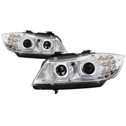 2009-2011 BMW E90/E91 Halogen 328i 335i Sedan LED 3D Halo Projector Headlights - Chrome