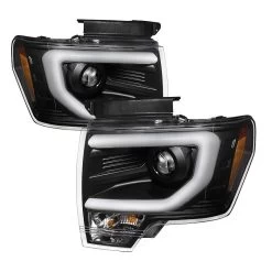 13-14 Ford F150 [D3S HID Model] LED Neon Bar Projector Headlights - Black