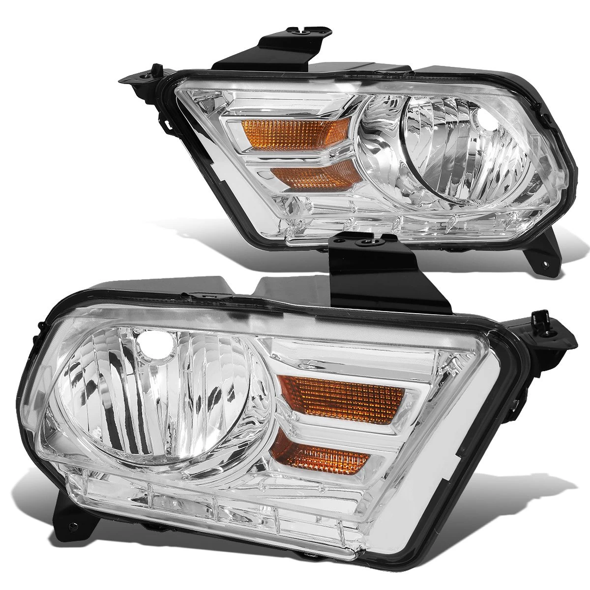 2010-14 Ford Mustang S197 Pair Of Headlight & Corner Light (Chrome Housing / Amber Reflector) 4 2010-14 Ford Mustang S197 Pair Of Headlight & Corner Light (Chrome Housing / Amber Reflector) - Image 2