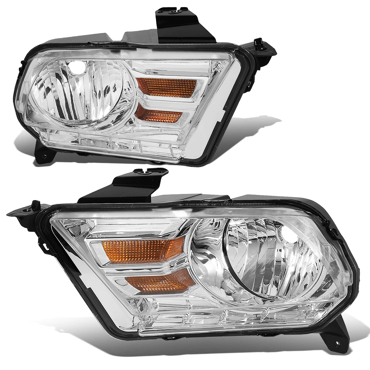 2010-14 Ford Mustang S197 Pair Of Headlight & Corner Light (Chrome Housing / Amber Reflector) 5 2010-14 Ford Mustang S197 Pair Of Headlight & Corner Light (Chrome Housing / Amber Reflector) - Image 3
