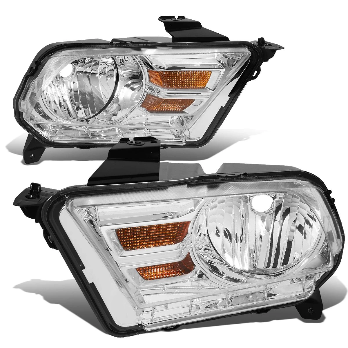 2010-14 Ford Mustang S197 Pair Of Headlight & Corner Light (Chrome Housing / Amber Reflector) 3 2010-14 Ford Mustang S197 Pair Of Headlight & Corner Light (Chrome Housing / Amber Reflector)