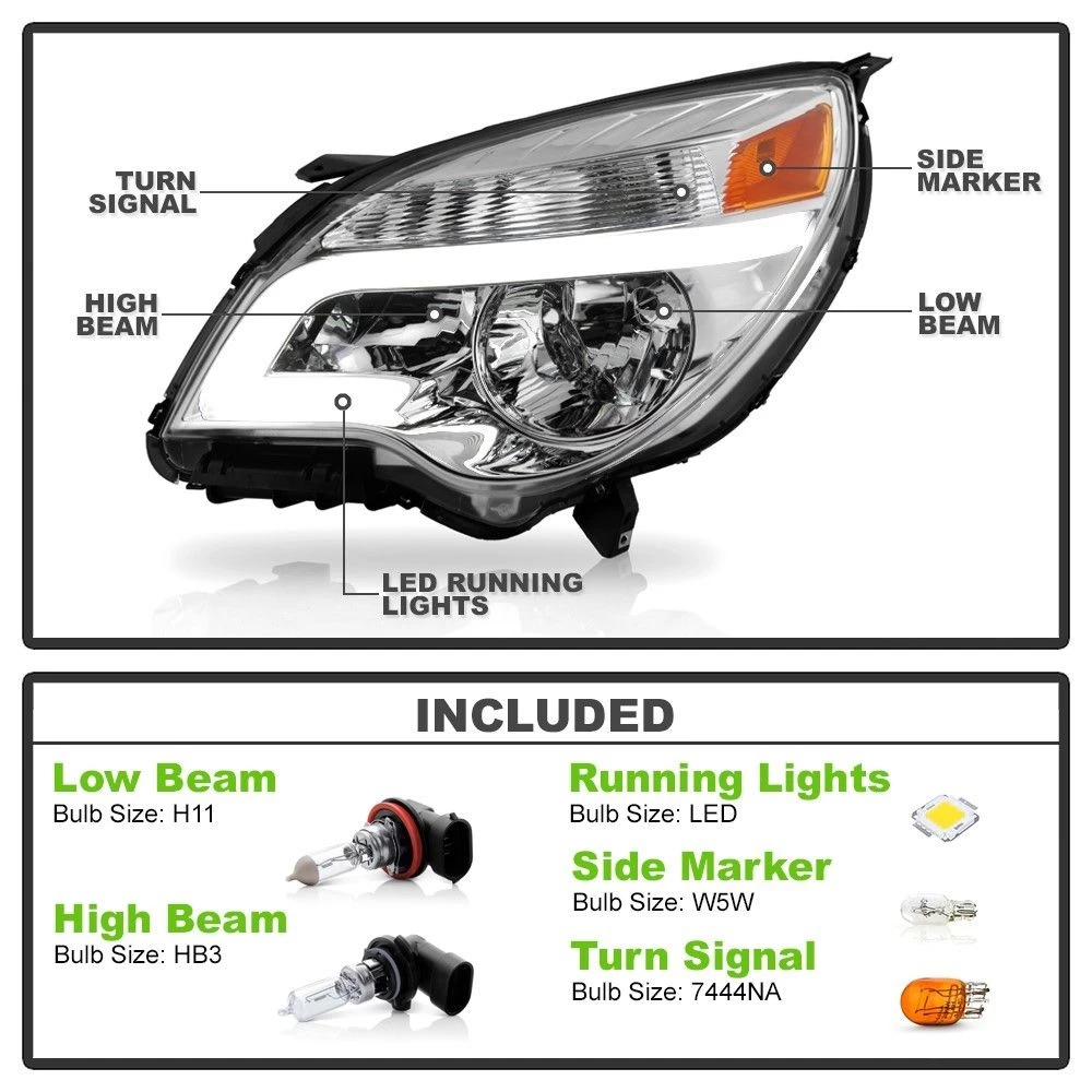 2010-2015 Chevy Equinox OE-Style LED Tube Headlights - Chrome 4 2010-2015 Chevy Equinox OE-Style LED Tube Headlights - Chrome - Image 2